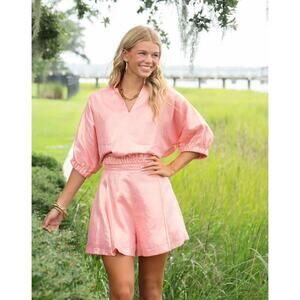 NWT Emily McCarthy Tailor Shorts in Conch Pink Metallic 100% Linen Size XS